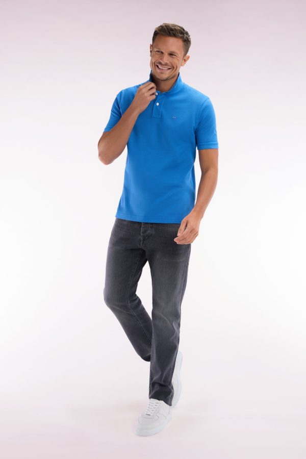Polo À Manches Courtes Uni En Coton Pima Bleu Coupe Droite Eden Park – Image 2
