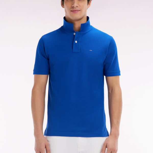 Polo À Manches Courtes Uni En Coton Pima Bleu Foncé Coupe Droite Eden Park