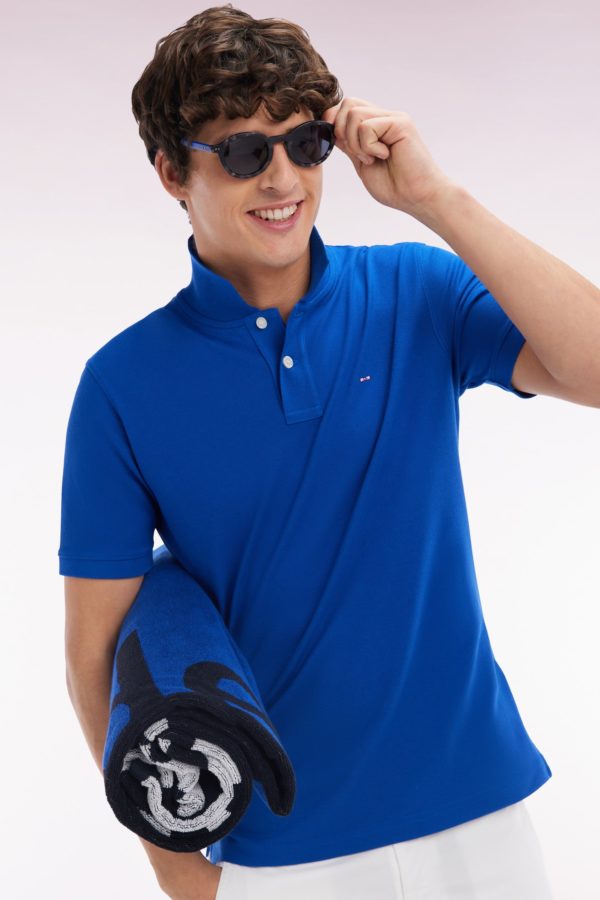 Polo À Manches Courtes Uni En Coton Pima Bleu Foncé Coupe Droite Eden Park – Image 2