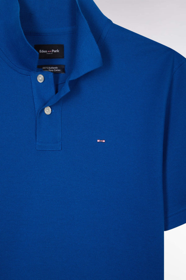 Polo À Manches Courtes Uni En Coton Pima Bleu Foncé Coupe Droite Eden Park – Image 5