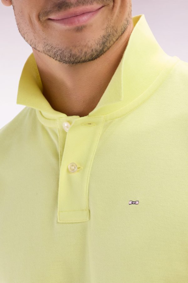 Polo À Manches Courtes Uni En Coton Pima Jaune Coupe Droite Eden Park – Image 4