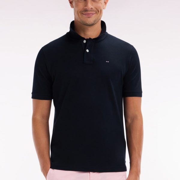 Polo À Manches Courtes Uni En Coton Pima Noir Coupe Droite Eden Park
