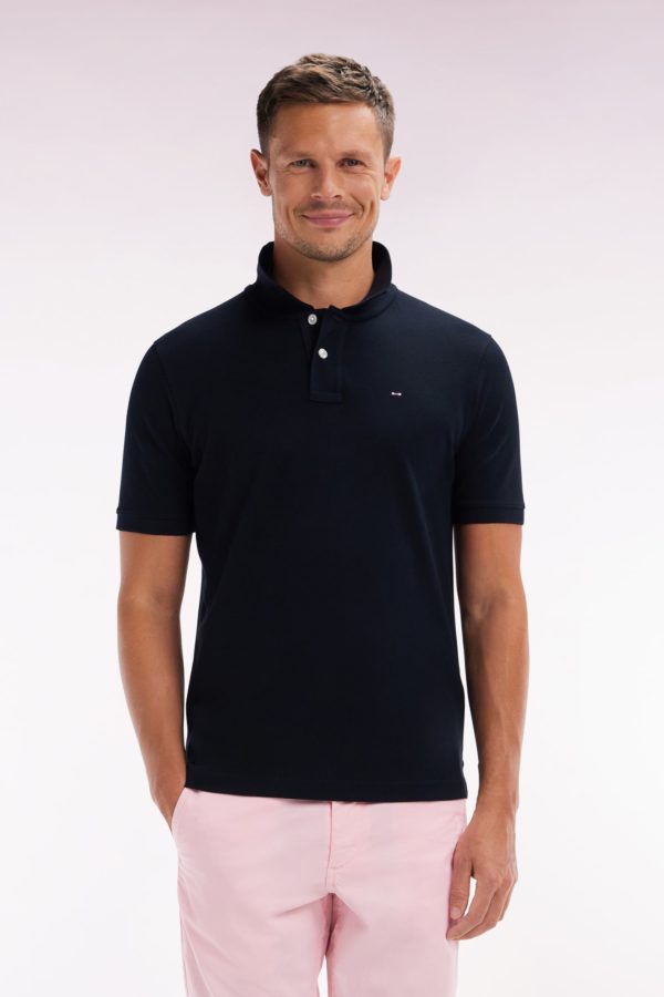 Polo À Manches Courtes Uni En Coton Pima Noir Coupe Droite Eden Park
