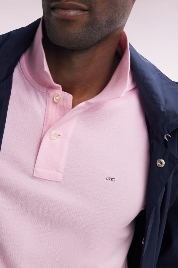 Polo À Manches Courtes Uni En Coton Pima Rose Clair Coupe Droite Eden Park – Image 4