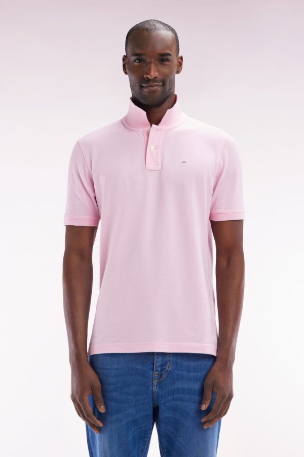 Polo À Manches Courtes Uni En Coton Pima Rose Clair Coupe Droite Eden Park