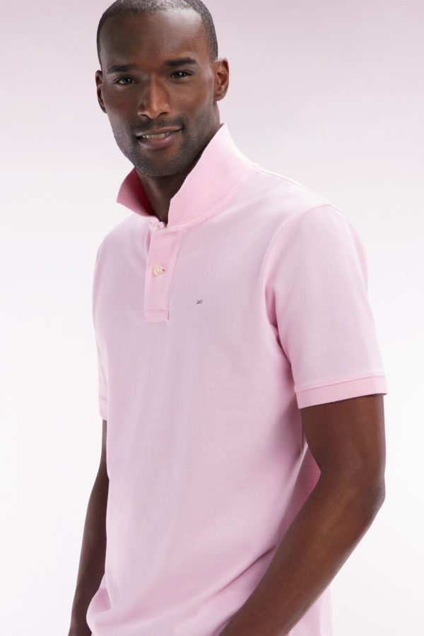 Polo À Manches Courtes Uni En Coton Pima Rose Clair Coupe Droite Eden Park – Image 2