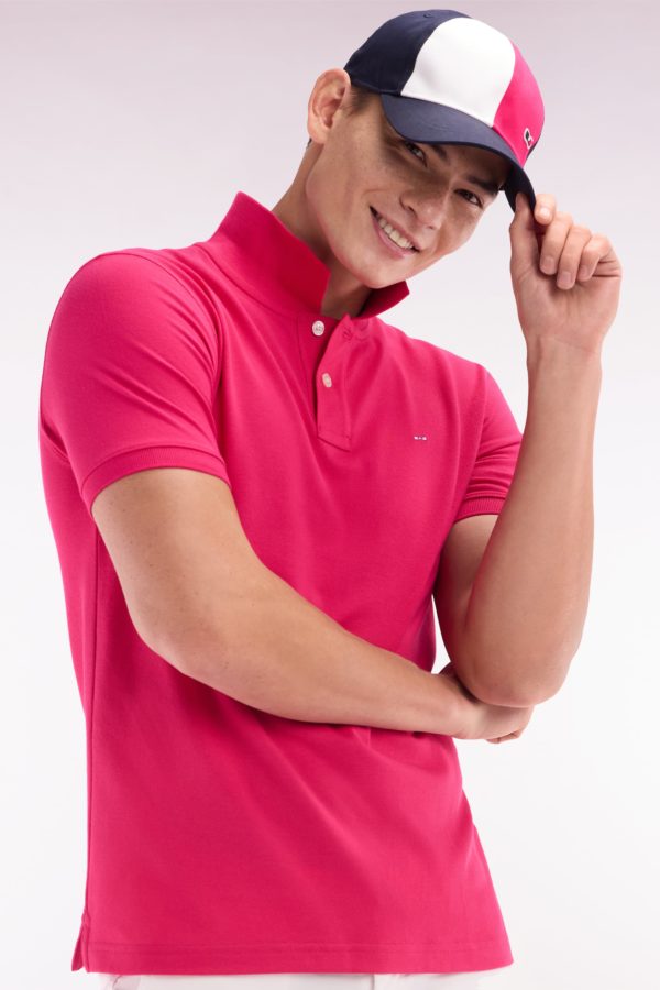 Polo À Manches Courtes Uni En Coton Pima Fuchsia Coupe Droite Eden Park – Image 2