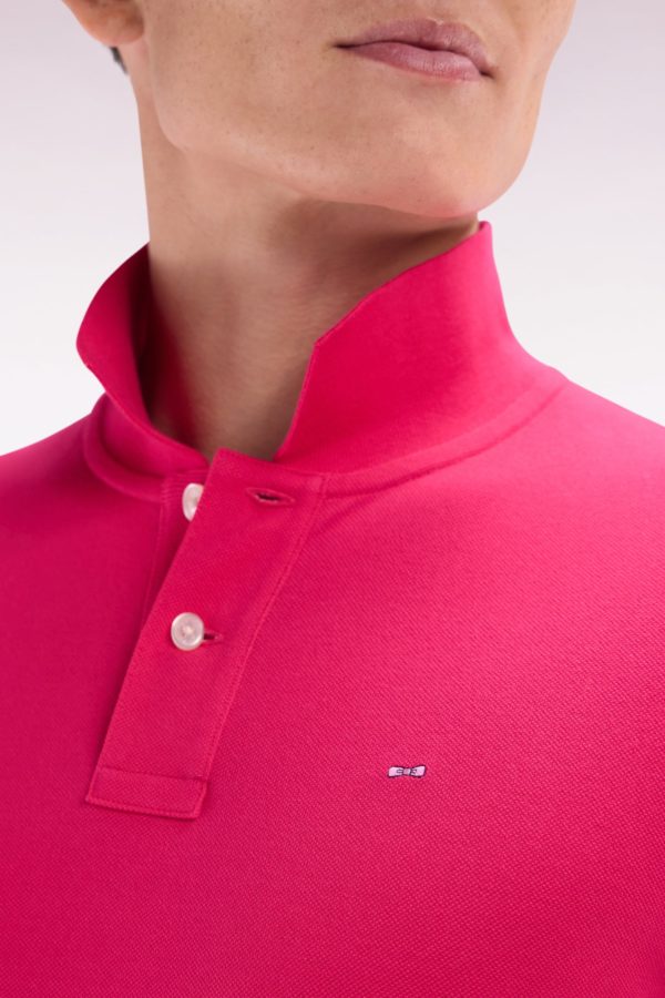 Polo À Manches Courtes Uni En Coton Pima Fuchsia Coupe Droite Eden Park – Image 3