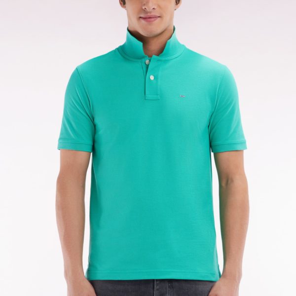 Polo À Manches Courtes Uni En Coton Pima Vert Coupe Droite Eden Park