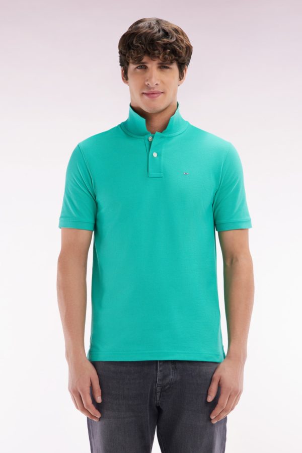Polo À Manches Courtes Uni En Coton Pima Vert Coupe Droite Eden Park
