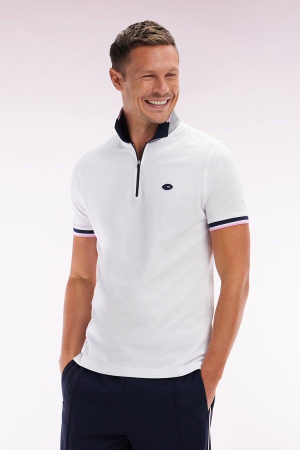 Polo À Manches Courtes En Coton Stretch Blanc Col Zippé Coupe Ajustée Eden Park – Image 2