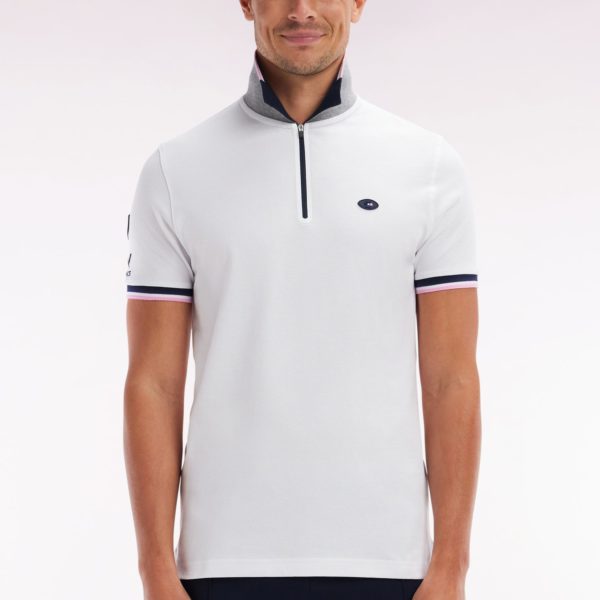 Polo À Manches Courtes En Coton Stretch Blanc Col Zippé Coupe Ajustée Eden Park