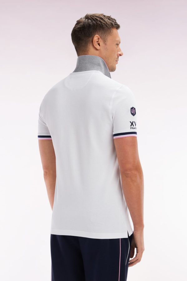 Polo À Manches Courtes En Coton Stretch Blanc Col Zippé Coupe Ajustée Eden Park – Image 3