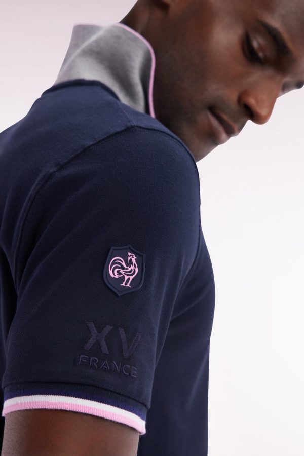 Polo À Manches Courtes En Coton Stretch Marine Col Zippé Coupe Ajustée Eden Park – Image 4