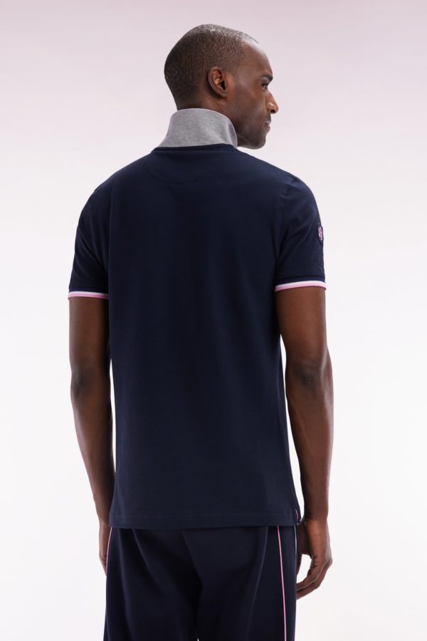 Polo À Manches Courtes En Coton Stretch Marine Col Zippé Coupe Ajustée Eden Park – Image 3