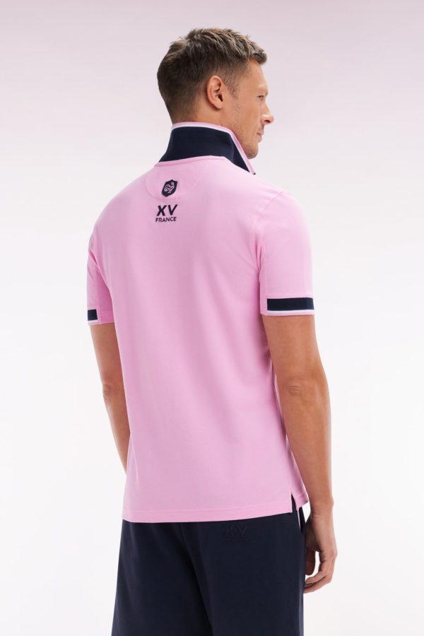 Polo À Manches Courtes En Coton Rose Bords-côtes Bicolores Coupe Droite Eden Park – Image 3