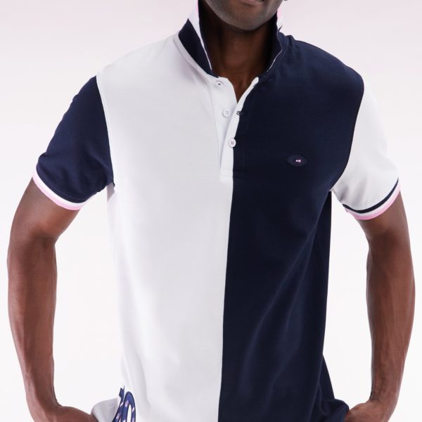 Polo À Manches Courtes En Coton Bicolore Blanc Et Marine Coupe Droite Eden Park