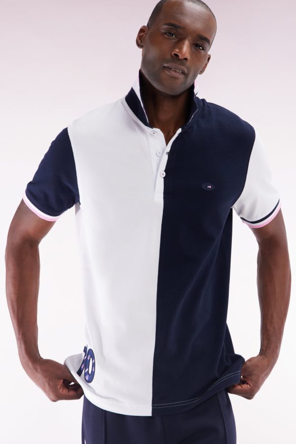 Polo À Manches Courtes En Coton Bicolore Blanc Et Marine Coupe Droite Eden Park – Image 2