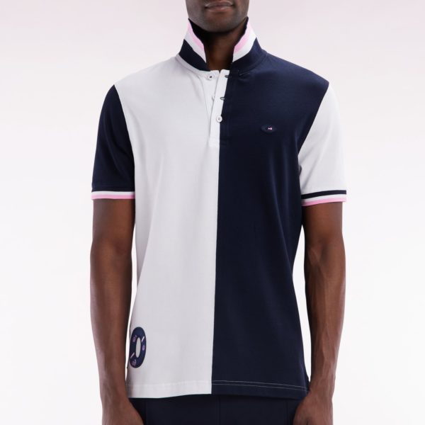 Polo À Manches Courtes En Coton Bicolore Blanc Et Marine Coupe Droite Eden Park