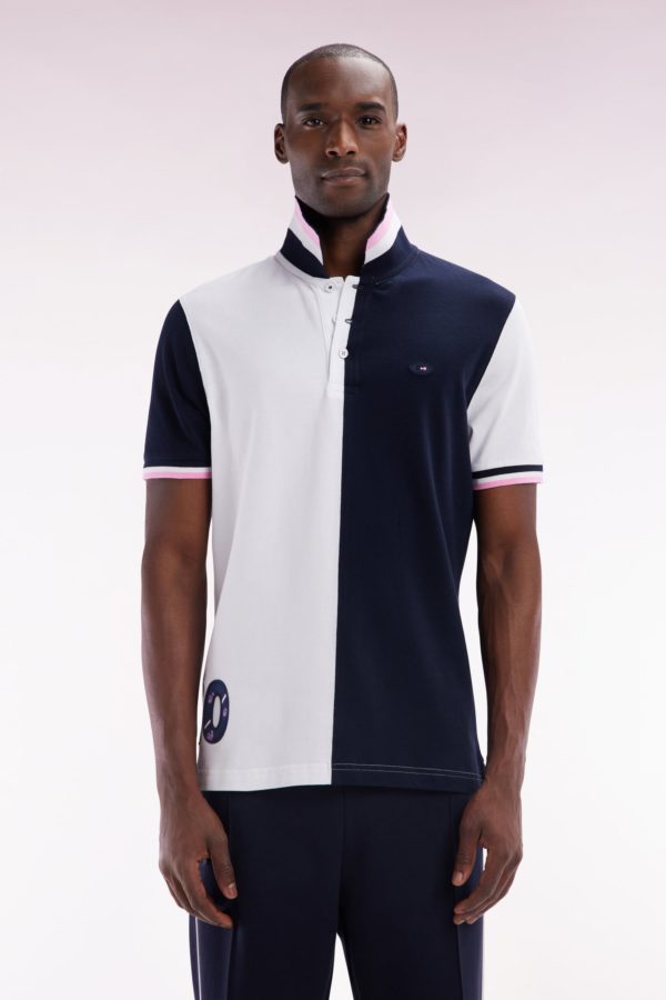 Polo À Manches Courtes En Coton Bicolore Blanc Et Marine Coupe Droite Eden Park