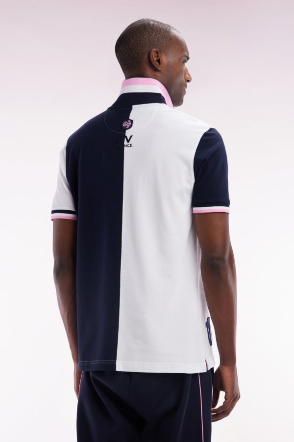 Polo À Manches Courtes En Coton Bicolore Blanc Et Marine Coupe Droite Eden Park – Image 3