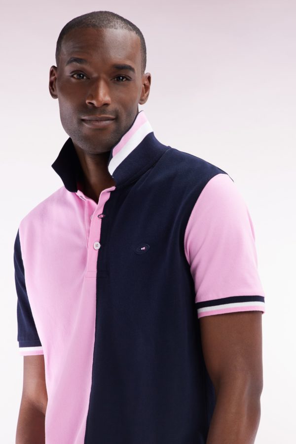 Polo À Manches Courtes En Coton Bicolore Rose Et Marine Coupe Droite Eden Park – Image 2