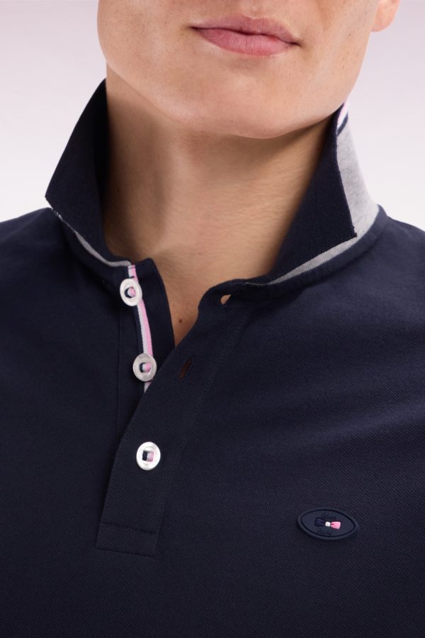 Polo À Manches Courtes En Piqué Coton Marine Broderie 10 Manche Coupe Droite Eden Park – Image 4