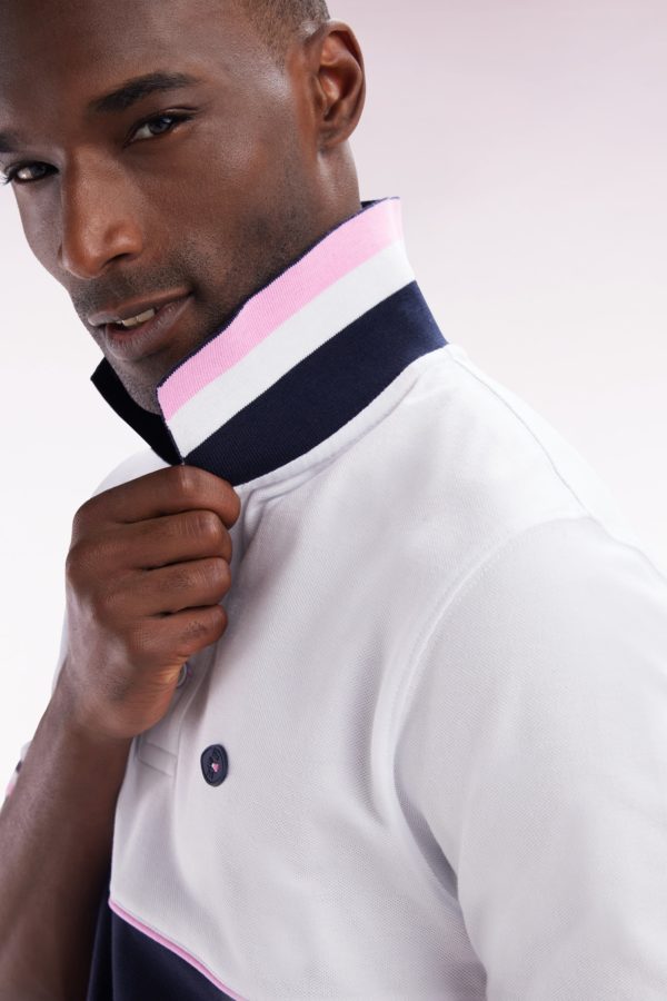 Polo À Manches Courtes En Piqué Coton Bicolore Marine Et Blanc Coupe Droite Eden Park – Image 4