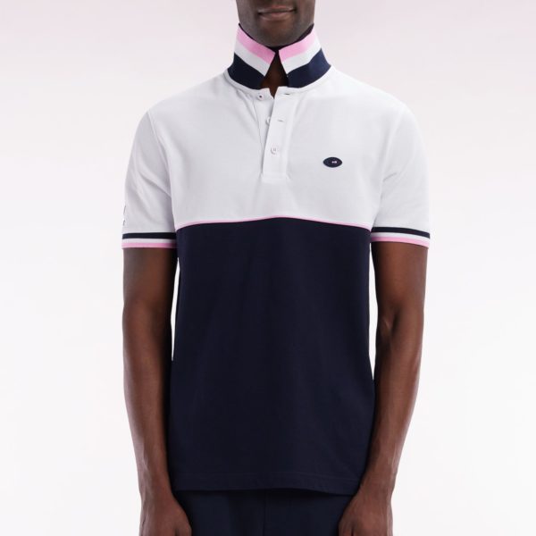 Polo À Manches Courtes En Piqué Coton Bicolore Marine Et Blanc Coupe Droite Eden Park