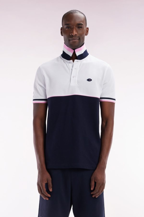Polo À Manches Courtes En Piqué Coton Bicolore Marine Et Blanc Coupe Droite Eden Park