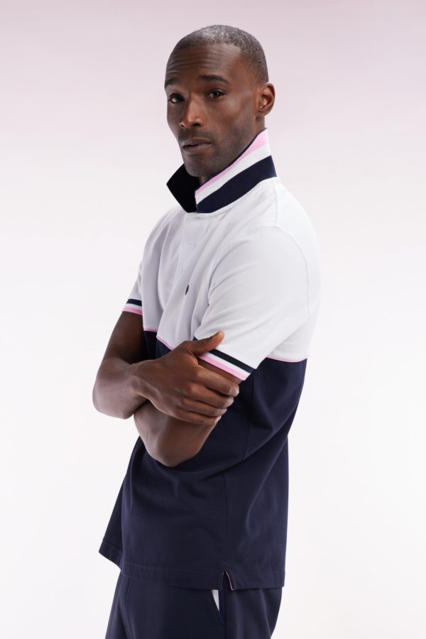 Polo À Manches Courtes En Piqué Coton Bicolore Marine Et Blanc Coupe Droite Eden Park – Image 2