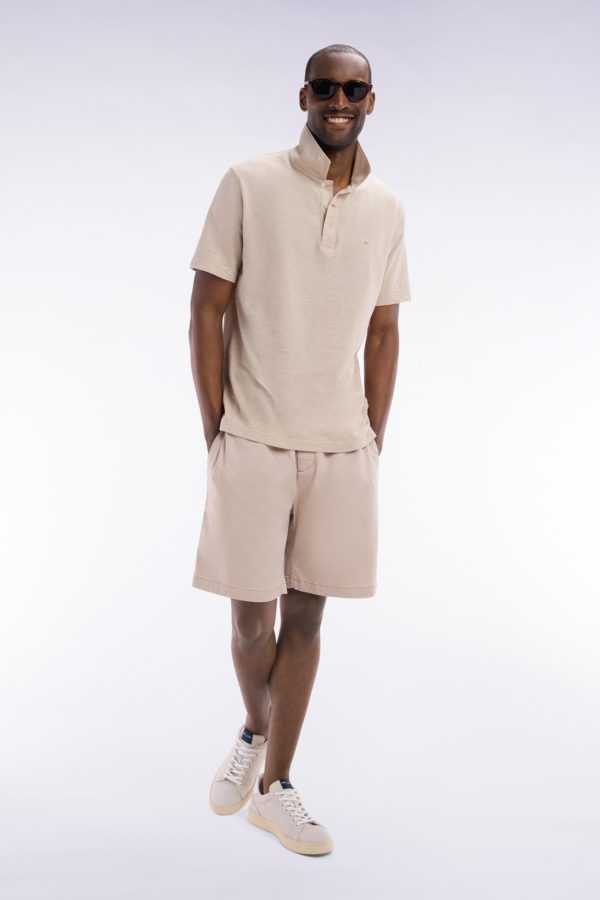 Polo À Manches Courtes En Coton Et Lin Beige Coupe Droite Eden Park – Image 2
