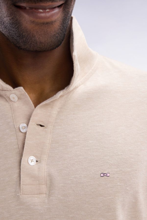 Polo À Manches Courtes En Coton Et Lin Beige Coupe Droite Eden Park – Image 4
