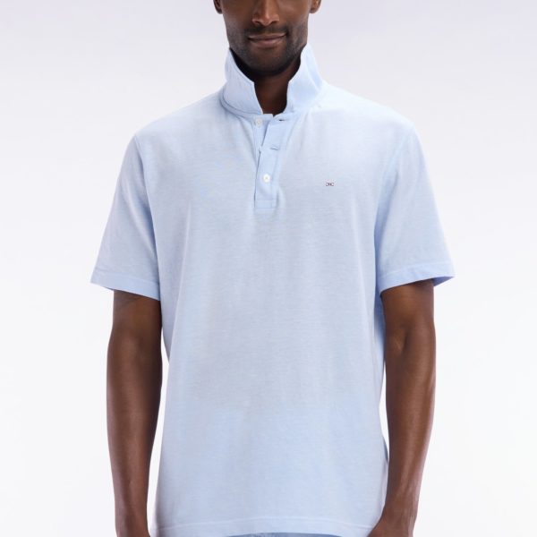 Polo À Manches Courtes En Coton Et Lin Bleu-gris Coupe Droite Eden Park
