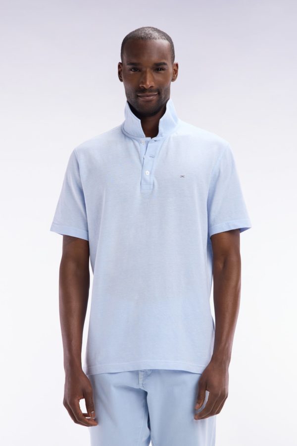 Polo À Manches Courtes En Coton Et Lin Bleu-gris Coupe Droite Eden Park
