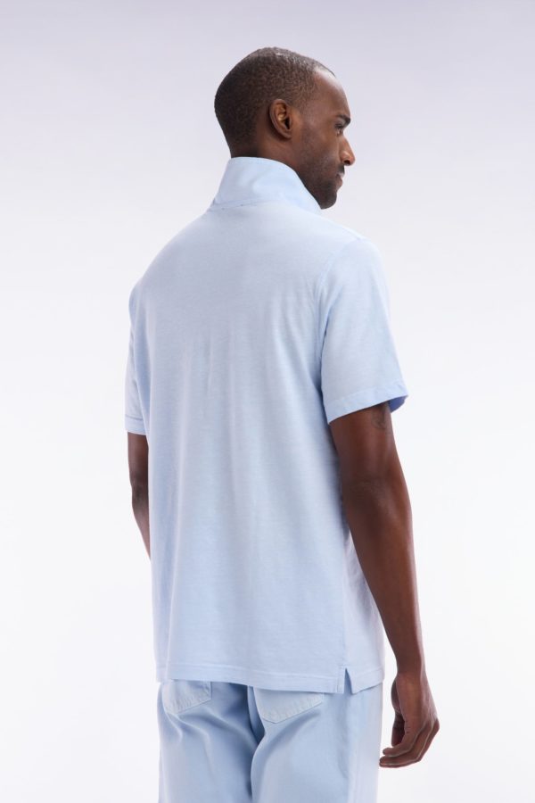 Polo À Manches Courtes En Coton Et Lin Bleu-gris Coupe Droite Eden Park – Image 3