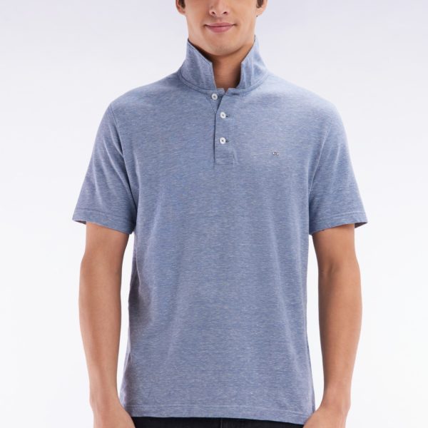 Polo À Manches Courtes En Coton Et Lin Gris Foncé Coupe Droite Eden Park