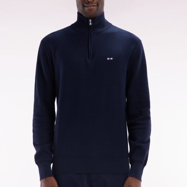 Pull Col Camionneur En Coton Marine Broderie Dos Nœud Papillon Cerclée Coupe Droite Eden Park