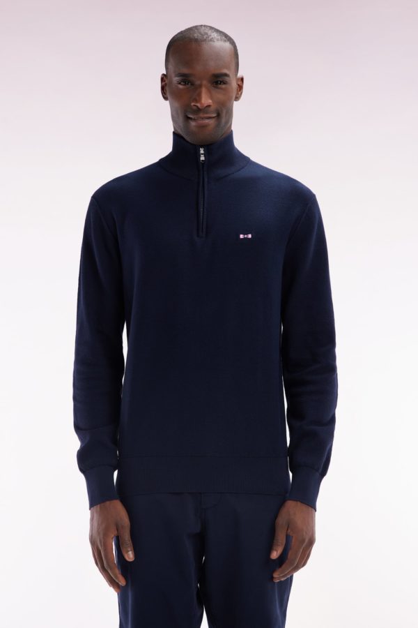 Pull Col Camionneur En Coton Marine Broderie Dos Nœud Papillon Cerclée Coupe Droite Eden Park