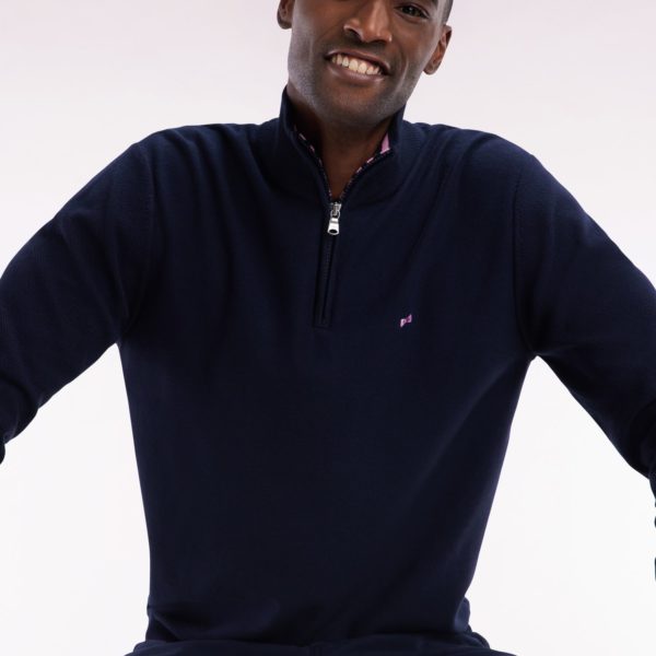 Pull Col Camionneur En Coton Marine Broderie Dos Nœud Papillon Cerclée Coupe Droite Eden Park