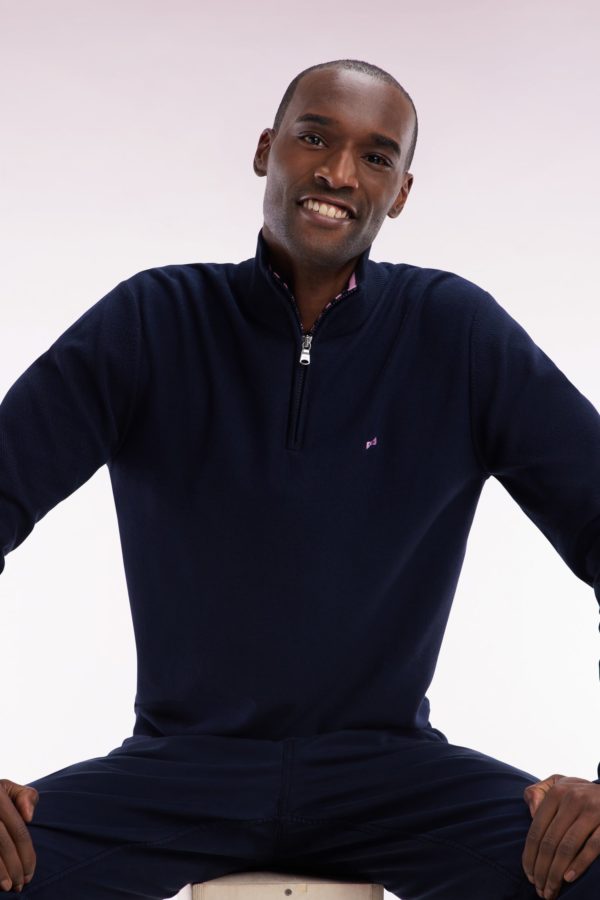 Pull Col Camionneur En Coton Marine Broderie Dos Nœud Papillon Cerclée Coupe Droite Eden Park – Image 2