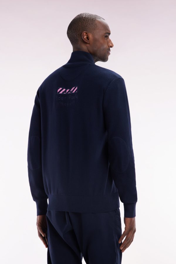 Pull Col Camionneur En Coton Marine Broderie Dos Nœud Papillon Cerclée Coupe Droite Eden Park – Image 3