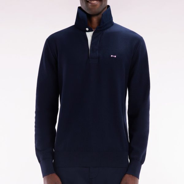 Pull Col Maillot En Coton Marine Broderie Dos Nœud Papillon Cerclée Coupe Droite Eden Park
