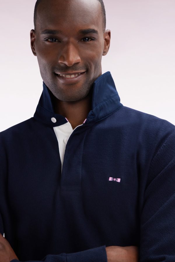 Pull Col Maillot En Coton Marine Broderie Dos Nœud Papillon Cerclée Coupe Droite Eden Park – Image 3