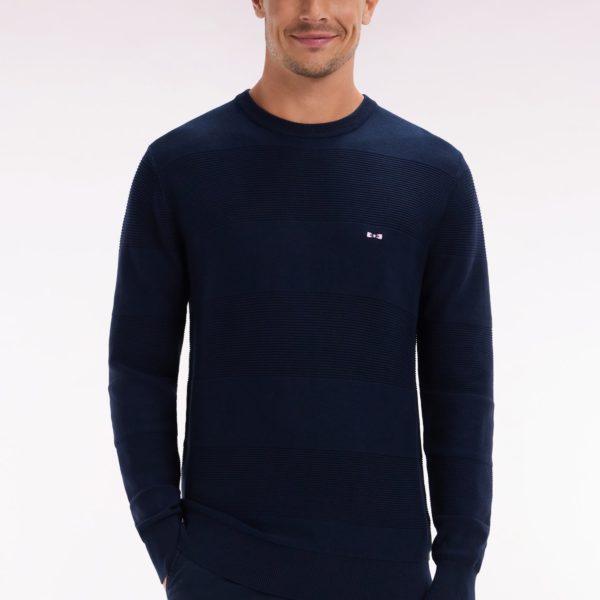 Pull Col Rond En Tricot De Coton Marine Coupe Droite Eden Park