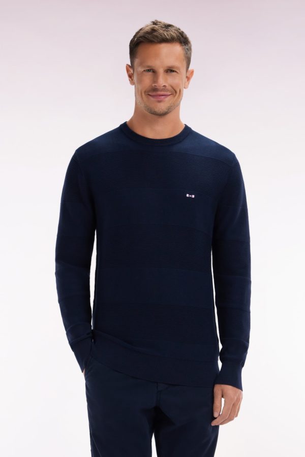 Pull Col Rond En Tricot De Coton Marine Coupe Droite Eden Park