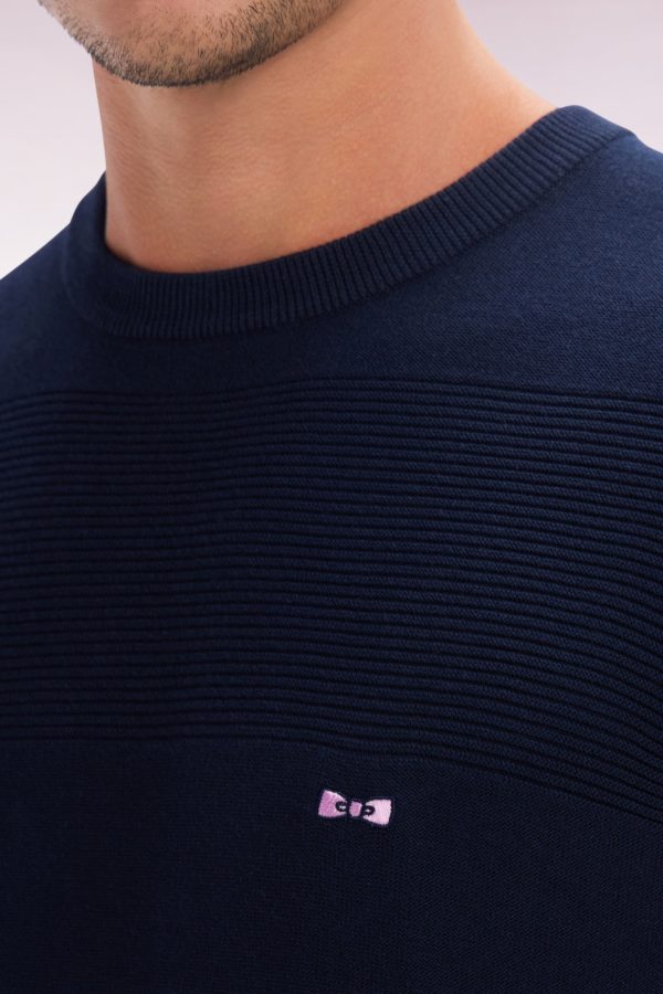Pull Col Rond En Tricot De Coton Marine Coupe Droite Eden Park – Image 3