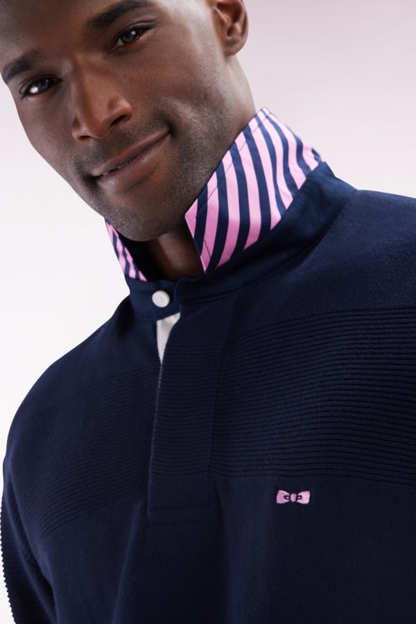 Pull Col Maillot En Coton Marine Détails Cerclés Coupe Droite Eden Park – Image 3
