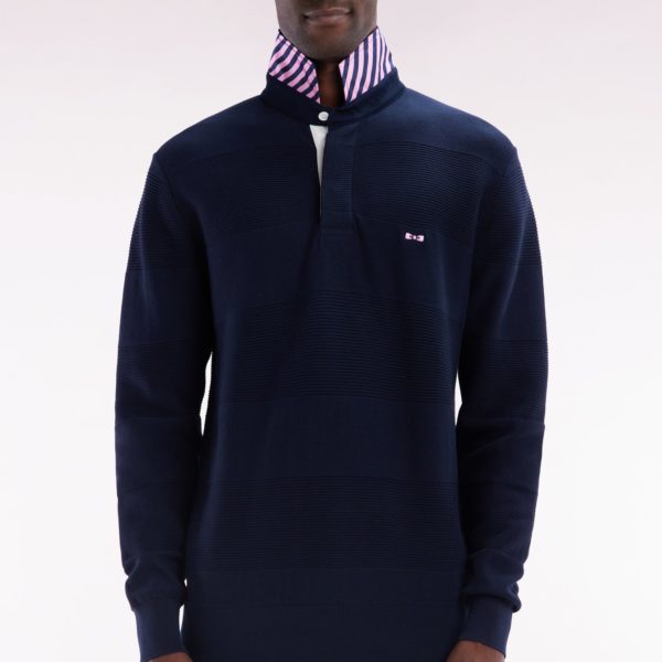 Pull Col Maillot En Coton Marine Détails Cerclés Coupe Droite Eden Park