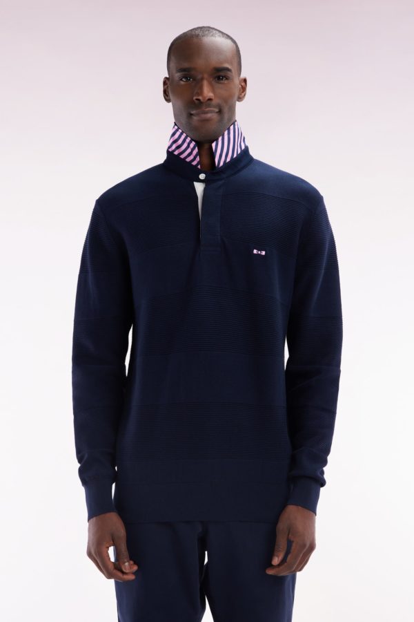 Pull Col Maillot En Coton Marine Détails Cerclés Coupe Droite Eden Park